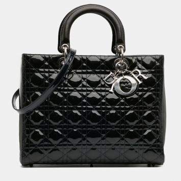 Pre Owned Dior Navy Blue Large Patent Cannage Lady Dior