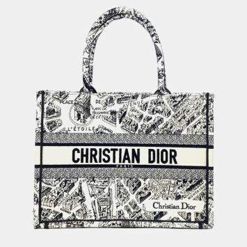 Pre Owned Dior Black White Fabric Book Tote Bag