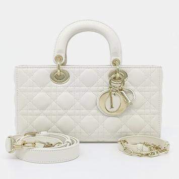 Pre Owned Dior White Leather D-JOY Medium