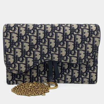 Pre Owned Dior Oblique Saddle Chain Crossbody Bag