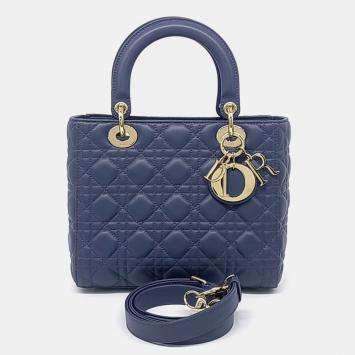 Pre Owned Dior Blue Leather Cannage Lady Bag Medium