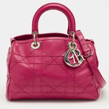 Pre Owned Dior Magenta Cannage Leather Granville Polochon Satchel