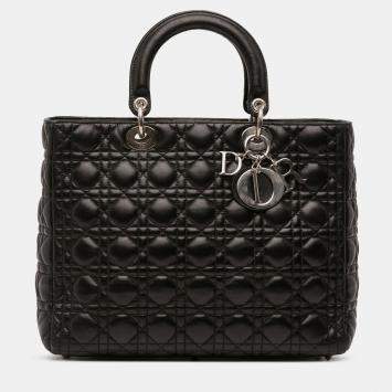 Pre Owned Dior Black Large Lambskin Cannage Lady Dior