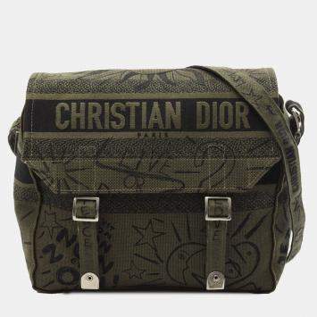 Pre Owned Dior Green Large Embroidered Canvas Graffiti Diorcamp Messenger Bag
