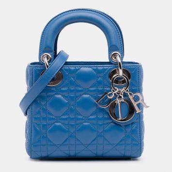 Pre Owned Dior Blue Mini Lambskin Cannage Lady Dior