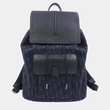Pre Owned Christian Dior Leather Canvas Navy Backpack