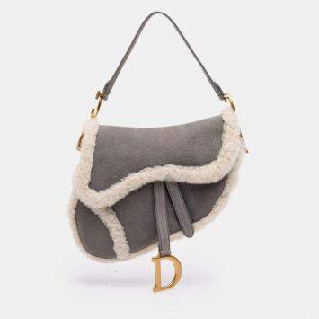 مملوكة مسبقًا Dior Grey Shearling Suede Saddle Bag