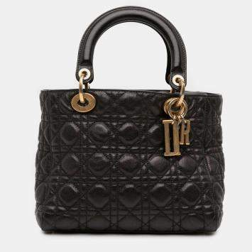 Pre Owned Dior Black Medium Grained Calfskin Cannage Supple Lady Dior