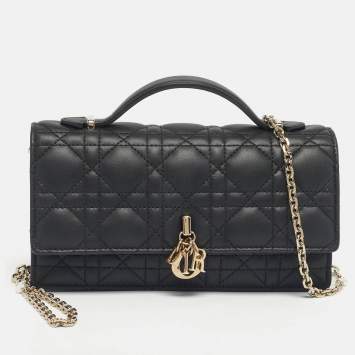 Pre Owned Dior Black Cannage Leather Mini My Dior Top Handle Bag