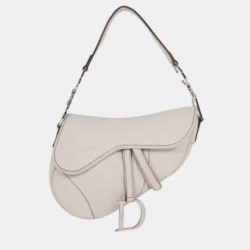 Pre Owned Christian Dior White Leather Saddle Handbag 01RU1003