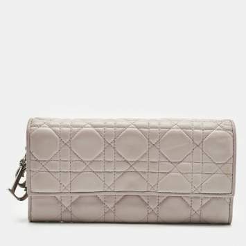 Pre Owned Dior Light Pink Cannage Leather Lady Dior Rendezvous Wallet on Chain