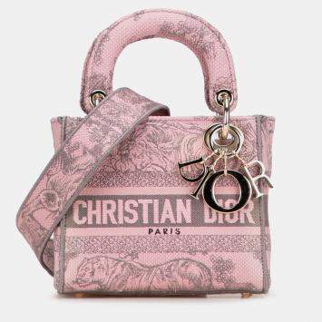 Pre Owned Dior Pink Mini Embroidered Canvas Toile De Jouy Lady D Lite