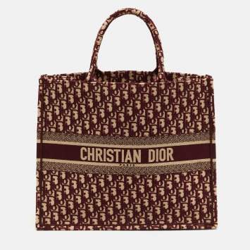 Pre Owned Dior Burgundy Oblique Embroidered Canvas Large Book Tote 