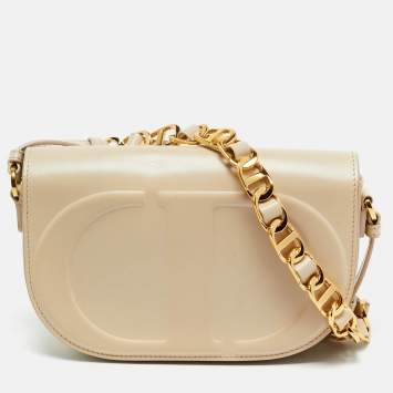 Pre Owned Dior Beige Leather CD Signature Flap Crossbody Bag