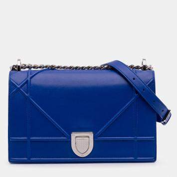 Pre Owned Dior Blue Medium Lambskin Diorama Flap
