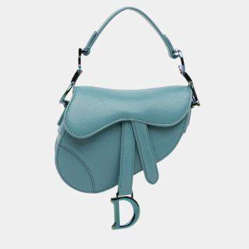 Pre Owned Dior Blue Micro Goatskin Saddle Bag