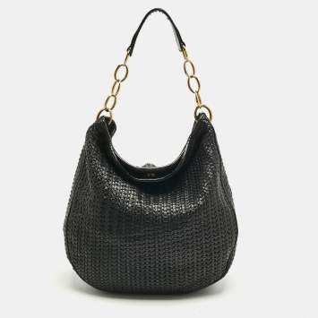 Pre Owned Dior Black Woven Leather Lady Dior Soft Hobo