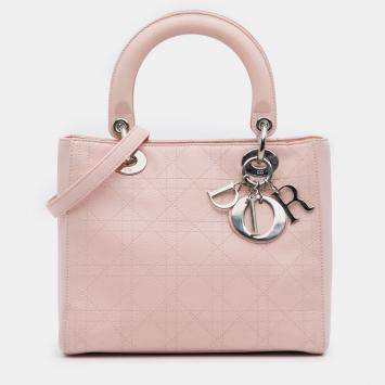 Pre Owned Dior Pink Medium Calfskin Cannage Stitched Lady Dior