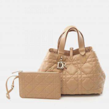 Pre Owned Christian Dior Toujours Medium Handbag Leather Beige