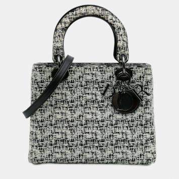 Pre Owned Dior White Medium Tweed Lady Dior