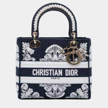 Pre Owned Dior Blue Medium Embroidered Canvas Cornely Lady D Lite