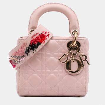 Pre Owned Dior Pink Mini Lambskin Cannage Lady Dior