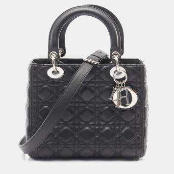 Pre Owned Christian Dior Dior Lady Handbag Leather Black