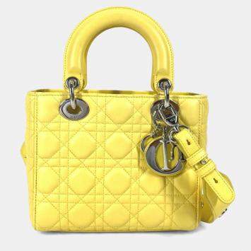 Pre Owned Christian Dior Lady My Abcdior 2-Way Handbag Star Shoulder Bag Lambskin Yellow