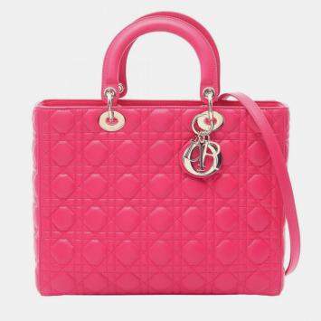 Pre Owned Christian Dior Dior Lady Large Cannage Pink Leather Handbag 
