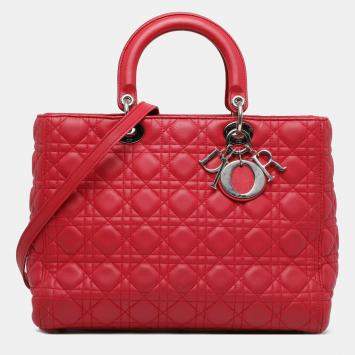 Pre Owned Dior Red Large Lambskin Cannage Lady Dior