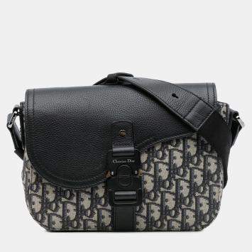 Pre Owned Dior Black Small Oblique Canvas Saddle Messenger Bag with Flap