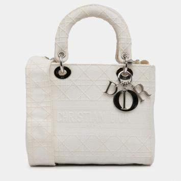 Pre Owned Dior White Medium Canvas Cannage Lady D Lite
