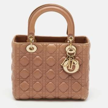 Pre Owned Dior Beige Cannage Leather Medium Lady Dior Tote