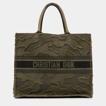 Pre Owned Dior Green Large Embroidered Canvas Camouflage Book Tote