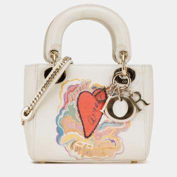 Pre Owned Dior White Niki De Saint Phalle Mini Calfskin Dioramour Lady Dior