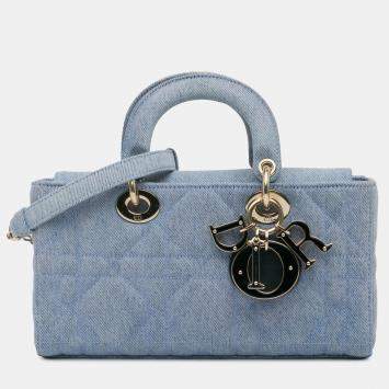 Pre Owned Dior Blue Small Denim Macrocannage Lady D Joy