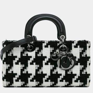 Pre Owned Dior Black Medium Canvas Macro Houndstooth Lady D Joy