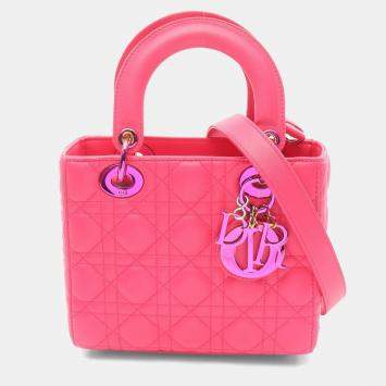 Pre Owned Christian Dior Dior Lady Small Cannage Handbag  Leather  Pink