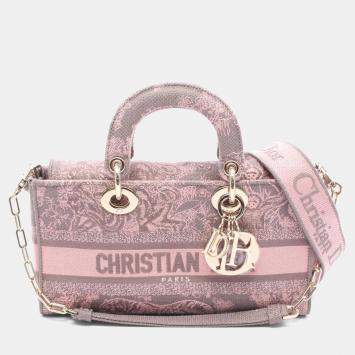 Pre Owned Christian Dior Dior Lady D-Joy Medium Gray/Pink Canvas Handbag     