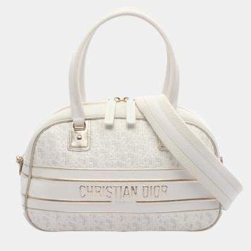 مملوكة مسبقًا Christian Dior Dior Vibe Bowling Bag  Leather  White/Gold