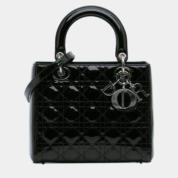 Pre Owned Dior Black Medium Patent Cannage Lady Dior