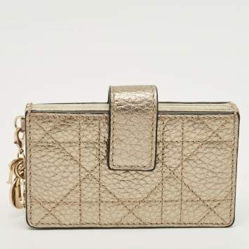 Pre Owned Dior Gold Cannage Leather Lady Dior 5 Gusset Card Case