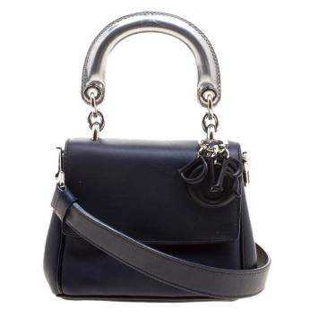 Pre Owned Dior Dark Blue Leather Micro Be Dior Flap Bag