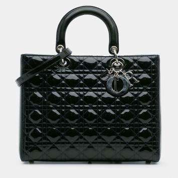 Pre Owned Dior Green Large Patent Cannage Lady Dior