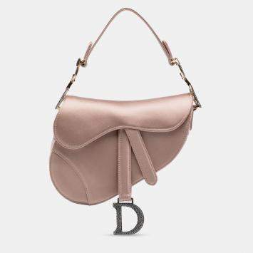 Pre Owned Dior Pink Mini Satin Crystal Embellished Saddle Bag