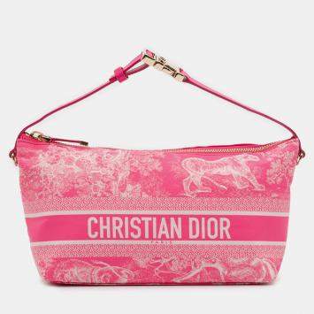 Pre Owned Dior Pink Medium Technical Fabric Toile de Jouy Reverse DiorTravel Nomad Pouch