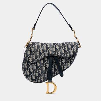 Pre Owned Dior Blue Oblique Canvas Saddle Bag