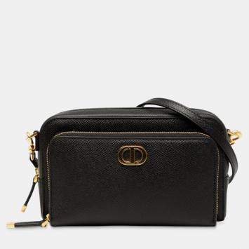 Pre Owned Dior Black Grained Calfskin Caro Double Pouch