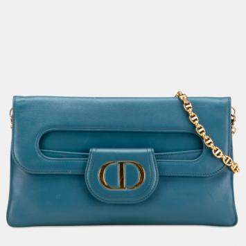 Pre Owned Dior Blue Medium Calfskin DiorDouble Chain Bag