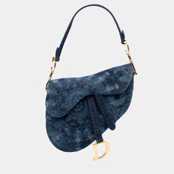 Pre Owned Dior Blue Denim Tie Dye Saddle Bag